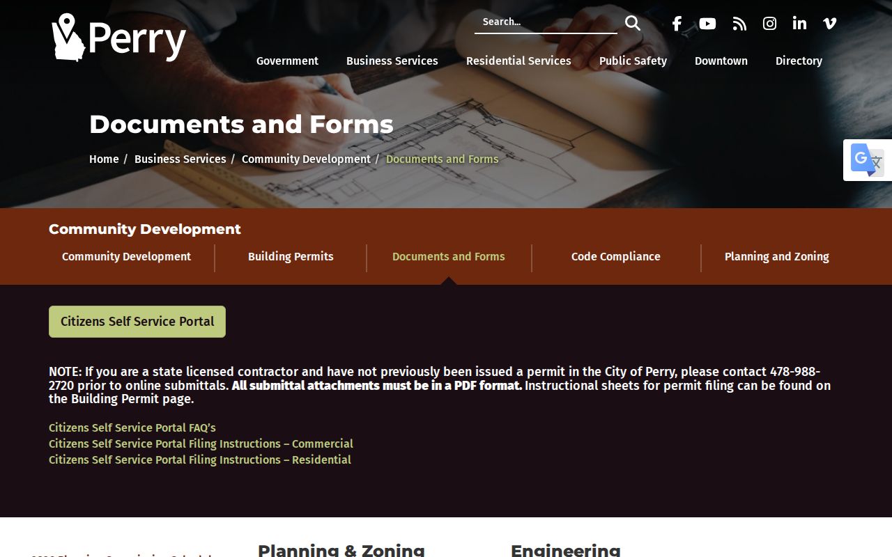 Perry city directory companion records in planning and development forms