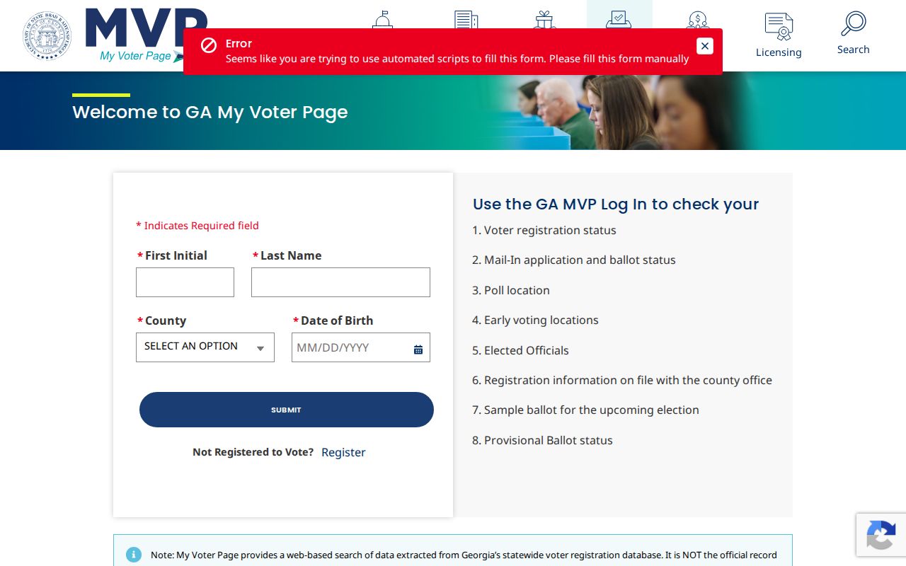 Georgia My Voter Page used by Perry voters for registration self-checks