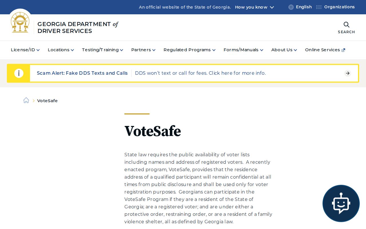 Georgia VoteSafe address protection information for Perry voters