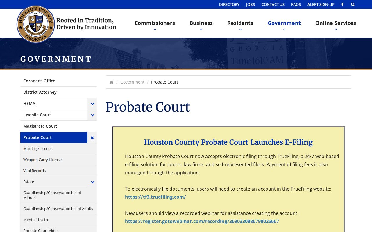 Houston County Probate Court information for Perry estate research